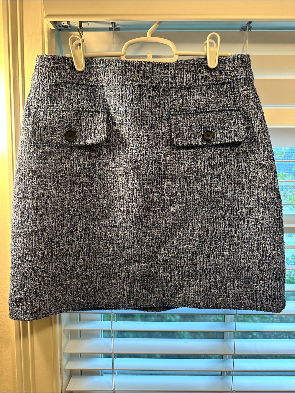 LOFT Navy Tweed Mini Skirt with Front Flap Pockets